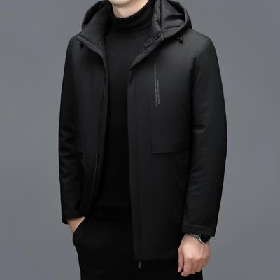 Утолщенная куртка-пуховик для папы, мужская зимняя, деловая, повседневная, для людей среднего и пожилого возраста, пуховик с капюшоном, теплый, белый утиный пух