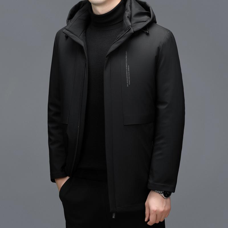 Новая зимняя мужская куртка-пуховик с лацканами средней длины для мужчин среднего возраста, теплая свободная повседневная утолщенная куртка с капюшоном