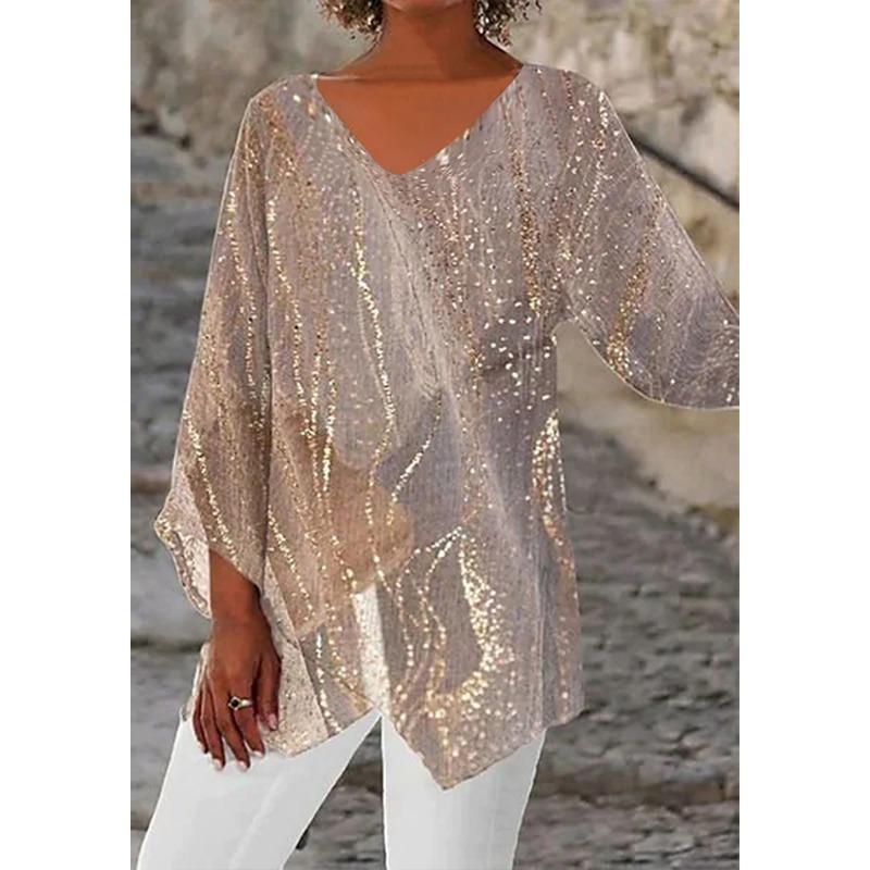 Весна Лето V-образный вырез Принт Мода Женская Блузка Новая Повседневная Свободная Необычная Топ Футболка Большого Размера Простая Элегантная Офисная Рубашка Женская Одежда