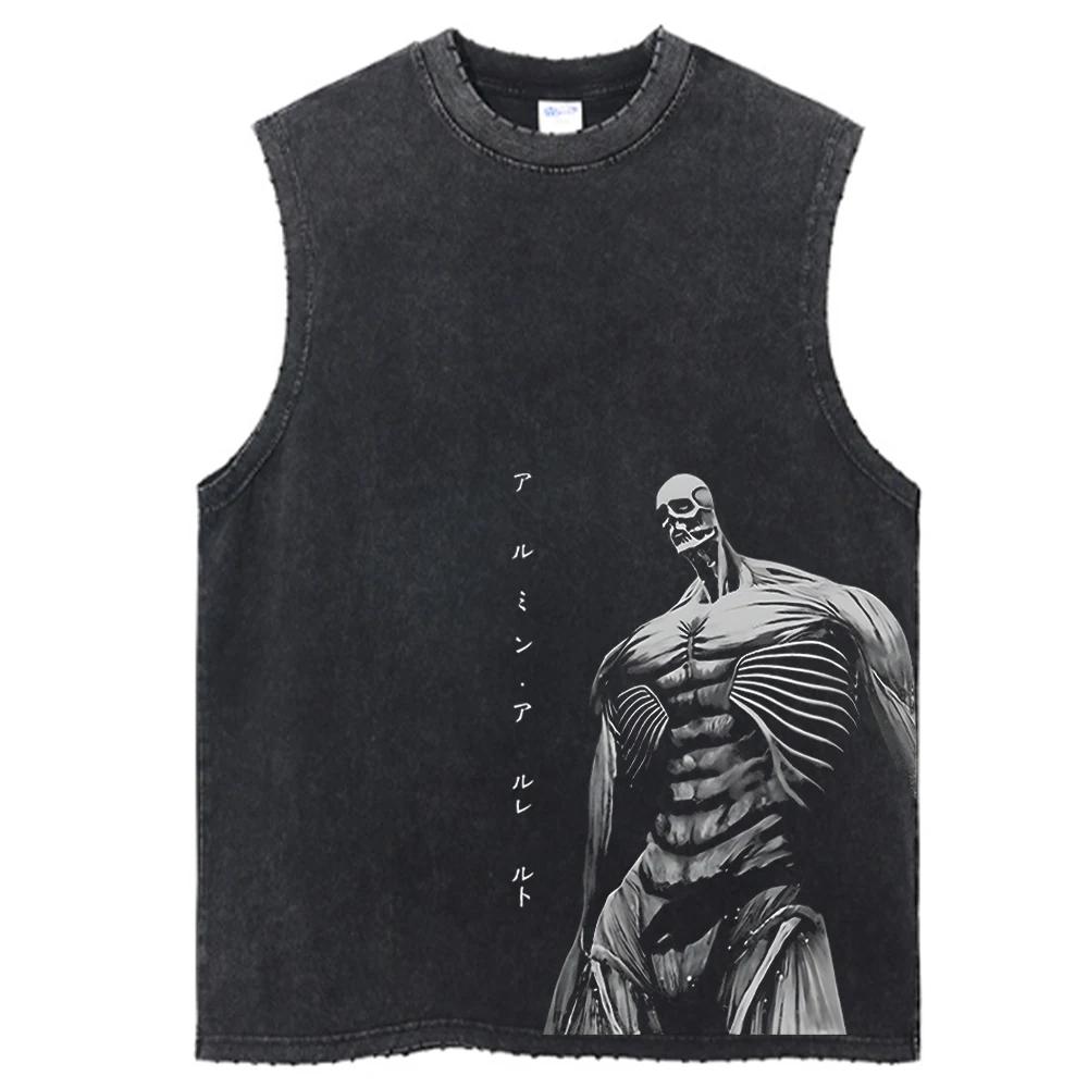 Футболка с рисунком из аниме «Атака титанов», свободная уличная футболка с винтажным принтом, стираная футболка с коротким рукавом, летние хлопковые топы