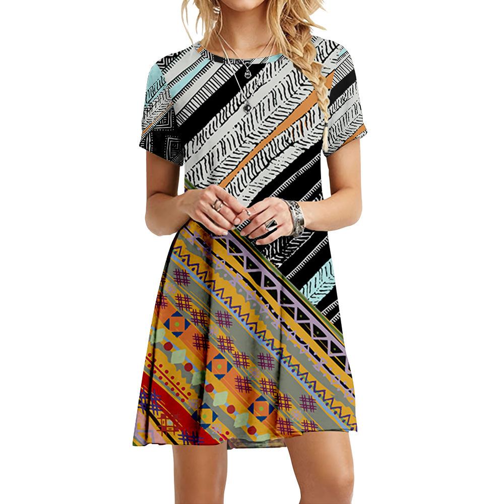 Винтажное женское платье в этническом стиле на лето, свободные платья в стиле ретро с короткими рукавами, повседневное женское платье большого размера с принтом