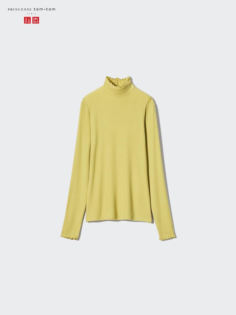 Uniqlo Очень теплая кашемировая смесь HeaTTech в рубчик с воротником-стойкой