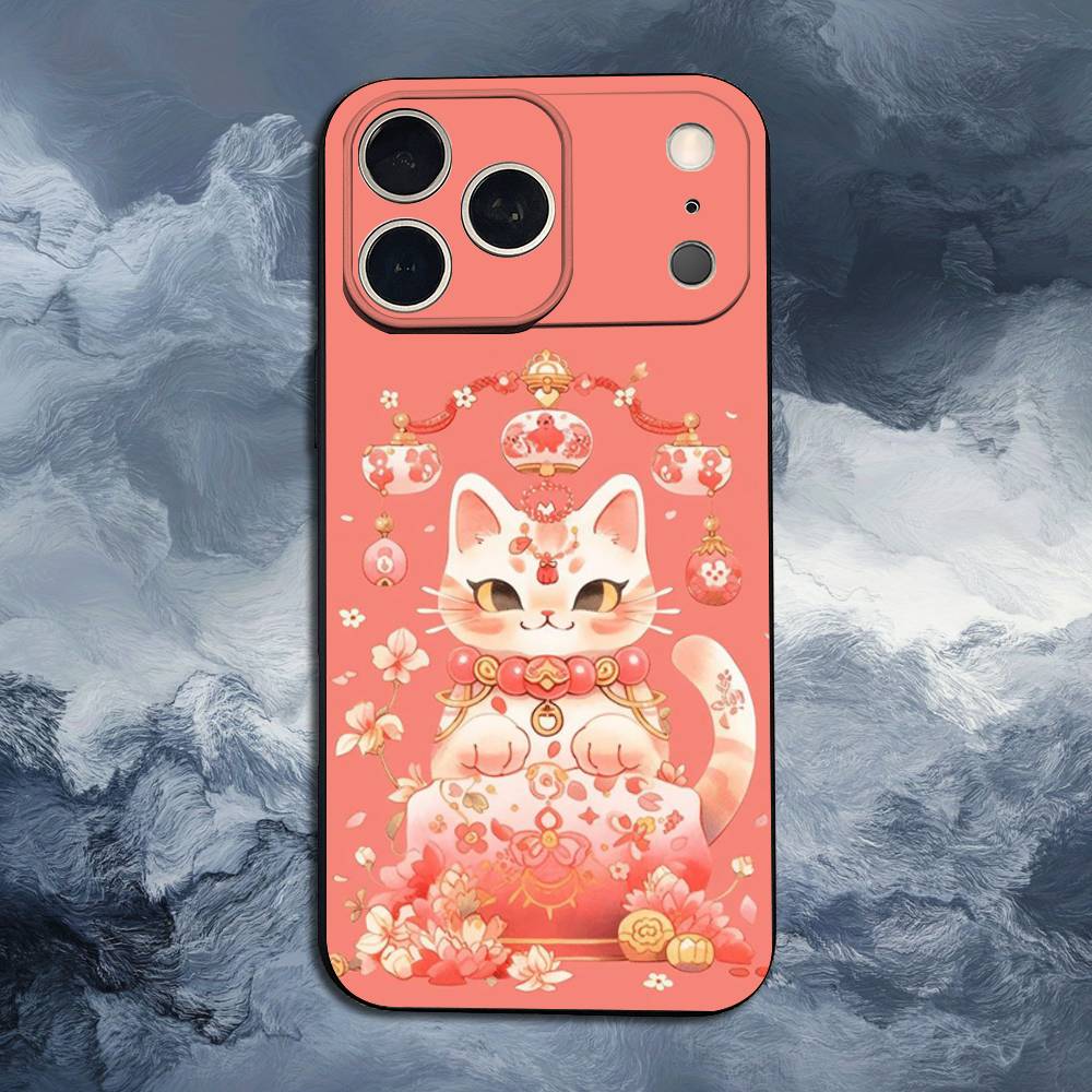 Мультяшный Счастливый Кот Чехол Для iPhone 13,12,15,14,11,16,17,Plus,Pro Max,XS,X,XR,SE,Mini,8,7,Мягкий Силикон Черный