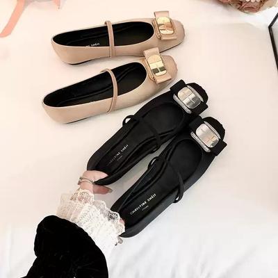 [Су Иньинь в том же стиле] Туфли-балетки Мэри Джейн из шелкового атласа с бриллиантовой пряжкой 'Нос пятачком' женские вечерние туфли