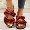 Fashion 2024 Hot Sale Shoes for Women Open Toe Women's Slippers Summer Rome Bow Tie Leopard Print Outdoor Casual Beach Flat Slippers