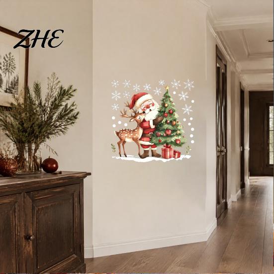 Creative DIY Wall Stickers for Family Christmas Santa Claus/Snowman Static Glass Stickers, Removable Windows Clings, PVC Waterproof Decorative Window