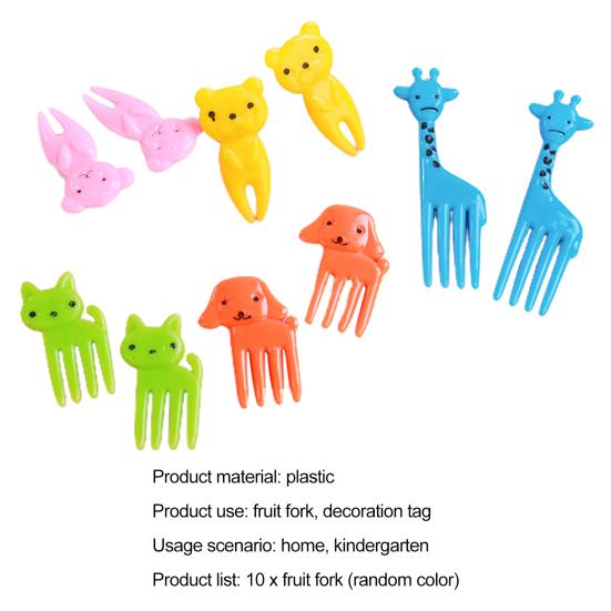 10Pcs Creative Plastic Mini Fruit Fork Lunch Decoration Cartoon Elephant Giraffe Bento Stick Party Favors