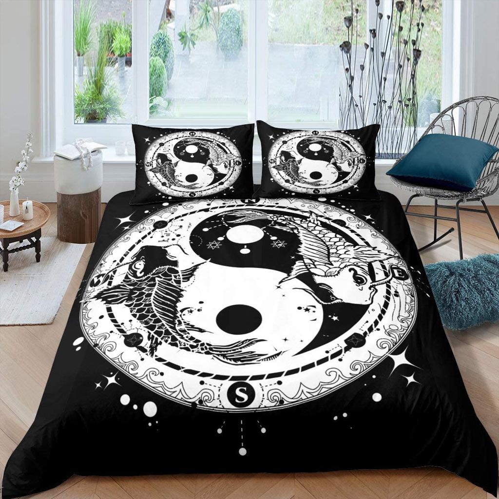 Black And White Duvet Cover Set Bohemian Mandala Bedding Set For Kids Child Yin And Yang Polyester Comforter Cover King Size