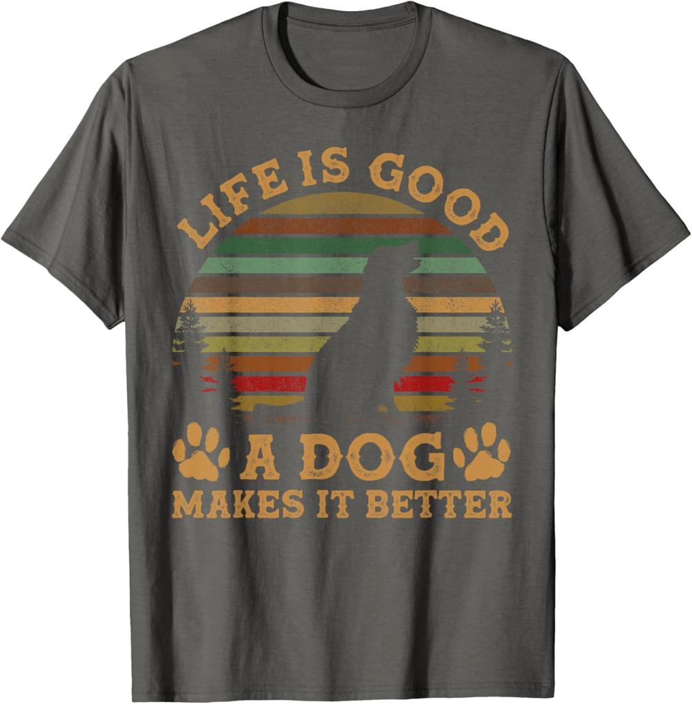 Dog Lover Life Is Good Makes It Better Vintage Graphic TShirt Unisex Casual Cotton Tee