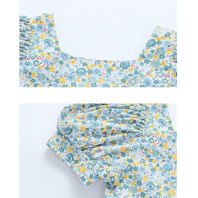 Летние платья с цветочным принтом для девочек, милые детские зеленые платья с короткими рукавами, детская хлопковая одежда для малышей, платье