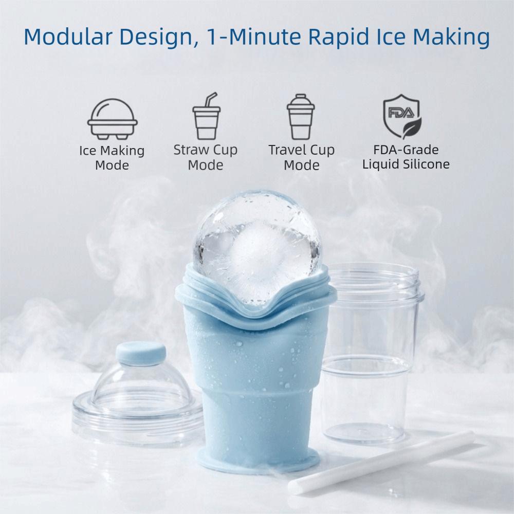 Convenient Leak-Proof Folding Ice Mold Cup with Straw Portable Ice Kettle Easy To Demold Food Grade Ice Mold Cooler Cup Milk Tea