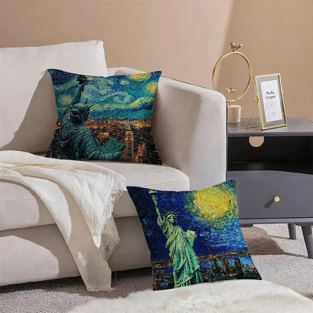 Подушка с изображением Статуи Свободы, Комфортная, для дивана-кровати, Шелковистая, элегантная, Невидимая молния, Декоративная наволочка