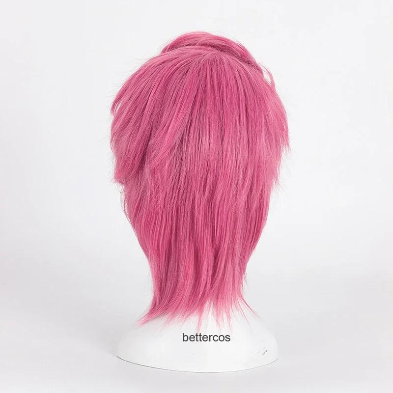 Golden Wind Trish Una Cosplay Wig Pink Short Heat Resistant Synthetic Hair Wig + Wig Cap
