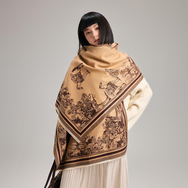 Autumn And Winter Models, Ethnic Style, Wasteland Style, Camel Print, Women'S Imitation Cashmere Warm Scarf, Travel Out With A Shawl
