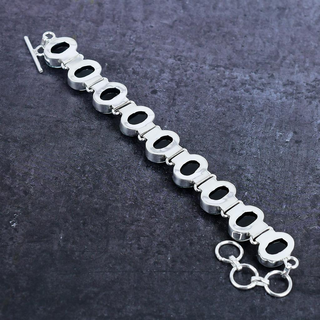 Браслет ручной работы из серебра 925 пробы с зеленым опалом и тремя драгоценными камнями 7-8 дюймов o6H77