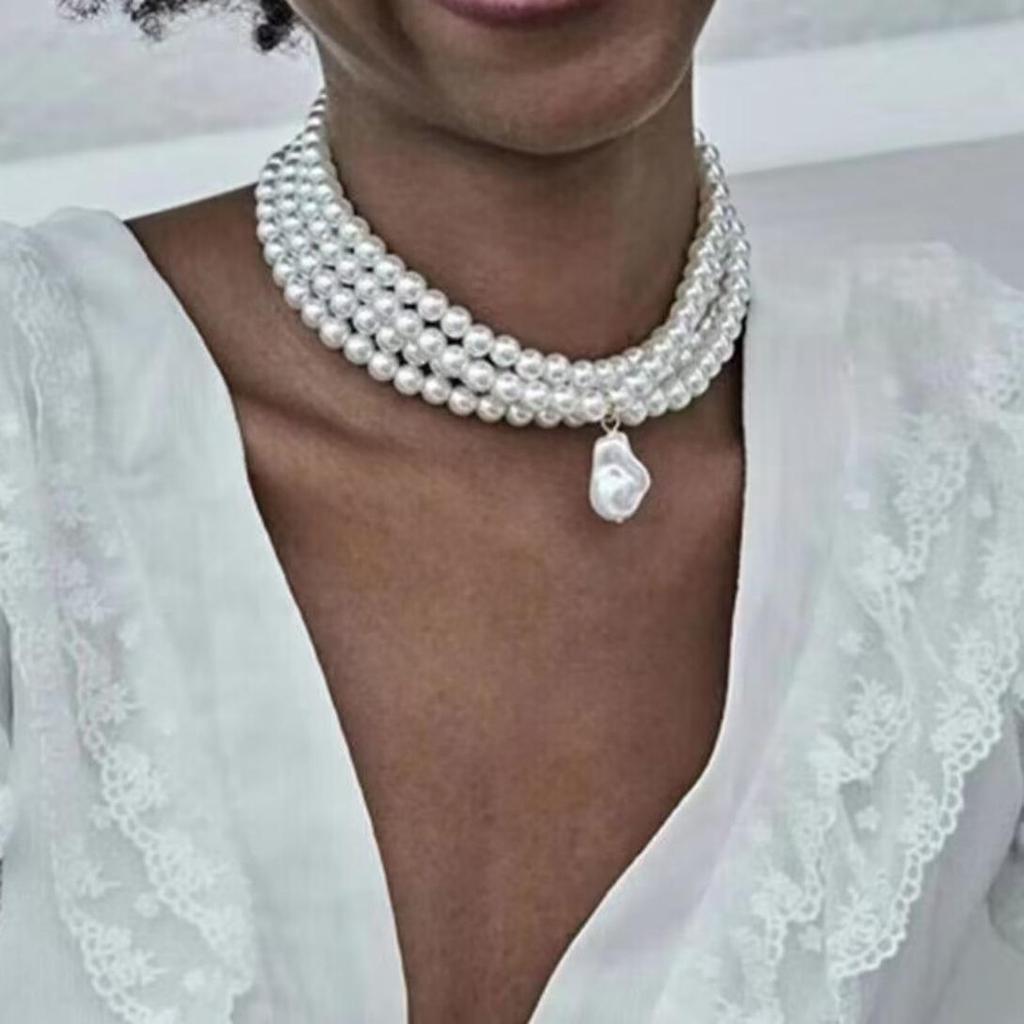 Retro Imitation Pearl Multi-Layer Beaded Necklace for Women