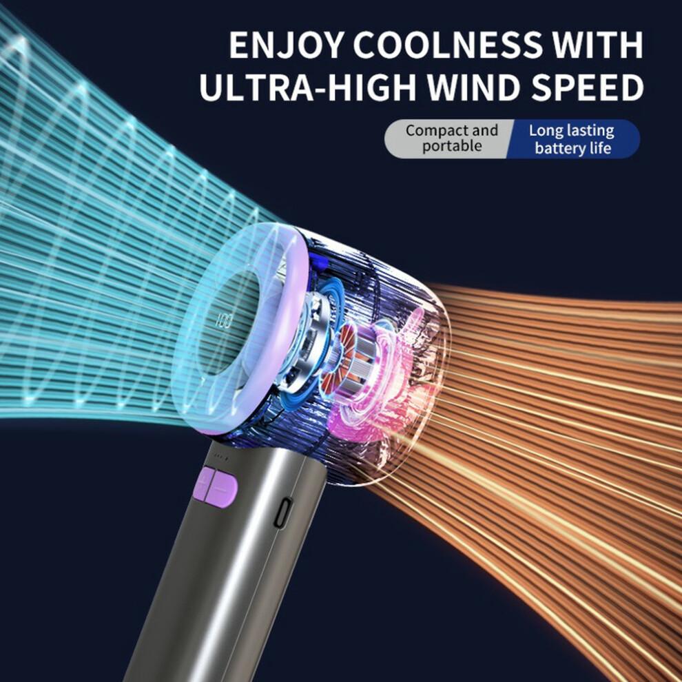 (Black/Purple) High Speed Handheld Fan USB Digital Display Portable Cooling Fan with Carabiner,CE Certified