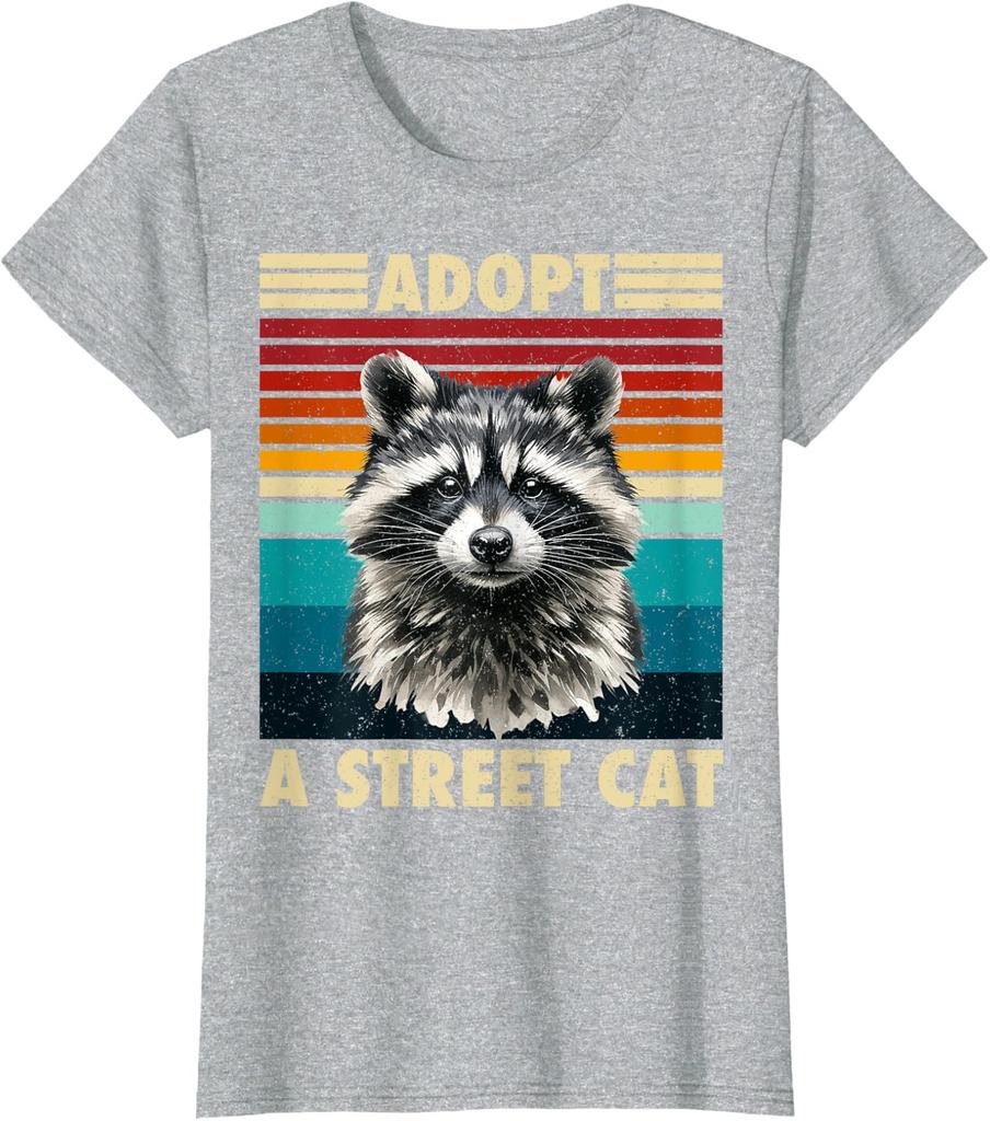 Raccoon Adopt A Street Cat Vintage Retro Gifts Funny Ladies' Crewneck T-Shirt