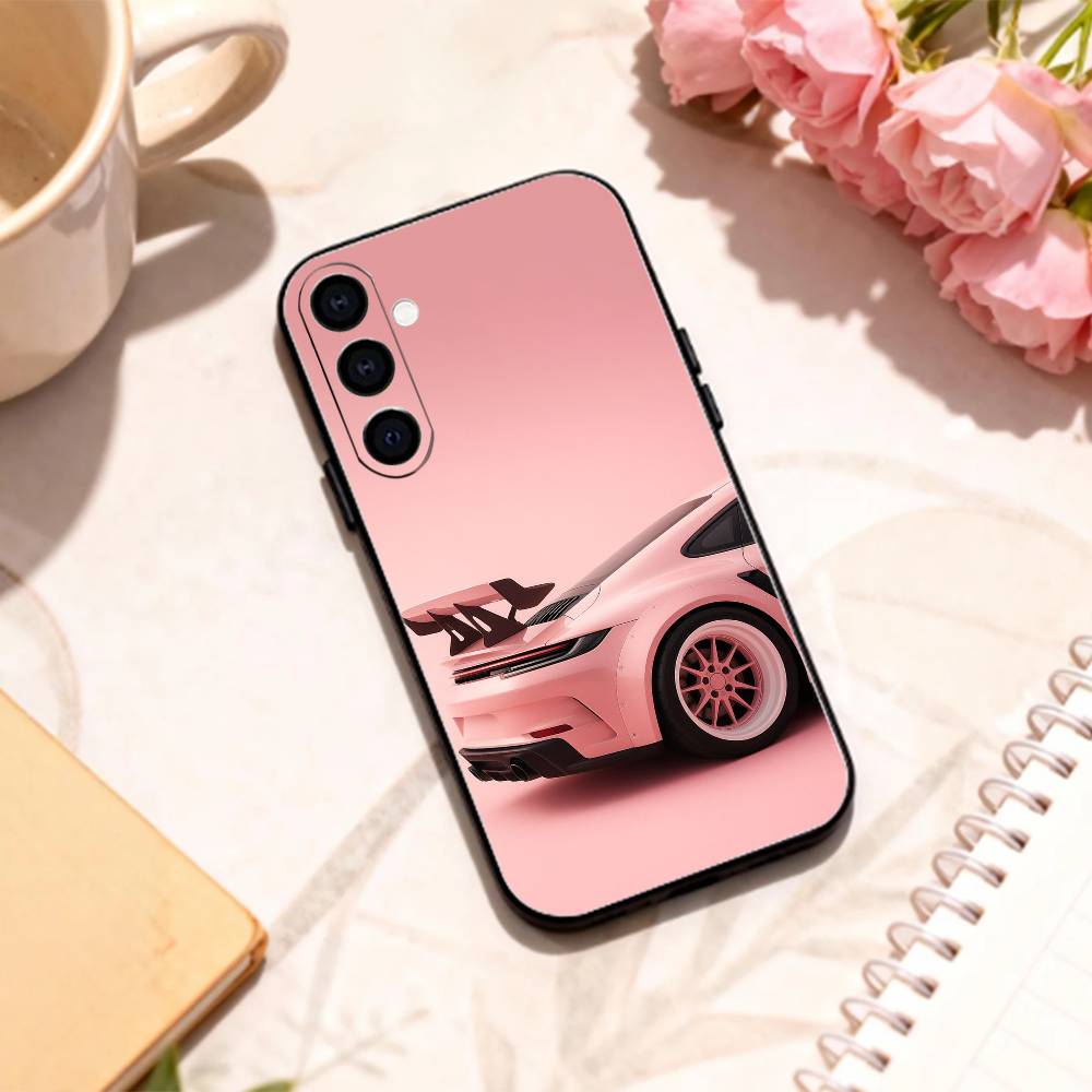 Pink S-Sports C-Car Rear Pattern phone Case For Samsung Galaxy A73,A72,A71,A70,A53,A52,A51,Others Soft Black Shell