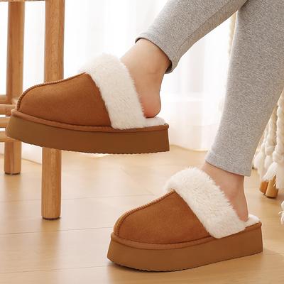 Модные Shevalues Пушистые Модные Женские Тапочки Зимние Тапочки с Меховым Воротником Толстая Подошва Теплые Пушистые Тапочки Домашние Плюшевые Тапочки для Спальни