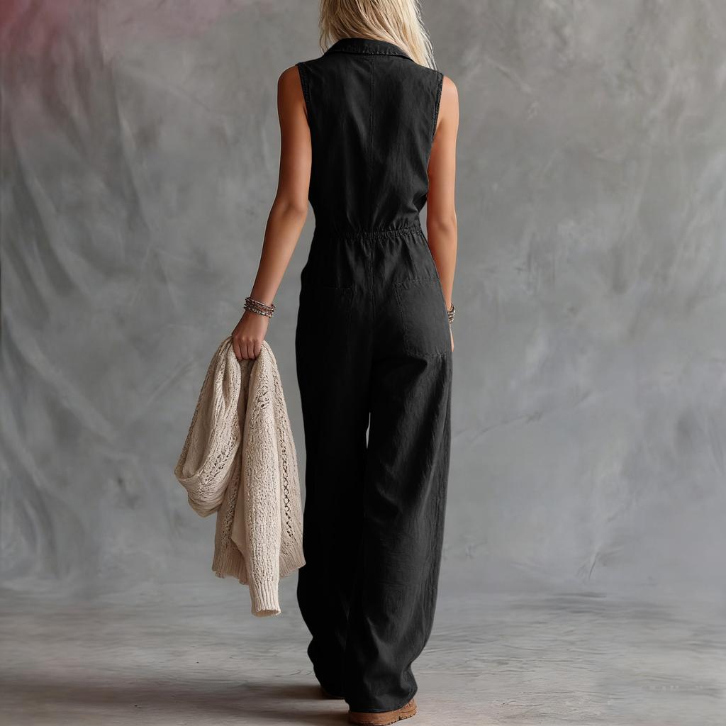 Женский модный комбинезон с V-образным вырезом и завышенной талией, брюки широкого кроя