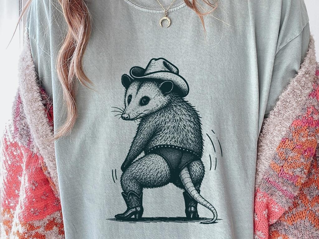 Funny Opossum Shirt — Cowboy Possum Comfort Colors Tee, Feral Possum Western Graphic Shirt, Cute Opossum Gift for Her