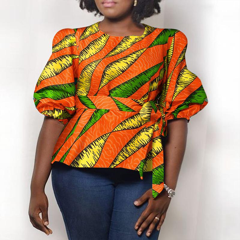 VONDA Женская летняя свободная блузка большого размера с круглым вырезом и девятиточечным пышным рукавом с геометрическим узором и принтом