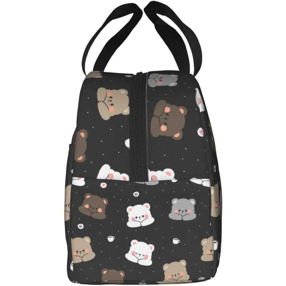 Милый медвежонок с кофе Ланч-бокс бенто Изолированные ланч-боксы Многоразовая водонепроницаемая сумка для ланча с карманом для путешествий, офиса, пикника