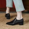 Новые женские кожаные туфли в британском стиле - Ретро туфли-лодочки на массивном каблуке с острым носком, туфли с низким вырезом для офиса и повседневной носки