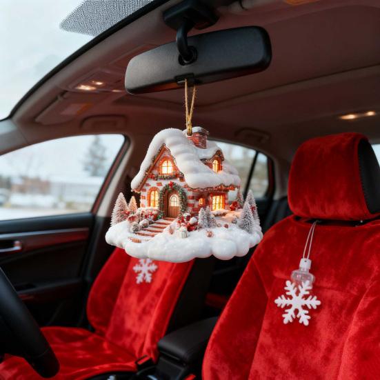 Украшение Домик в Снежной Деревне, Подвесное украшение Деревенская бревенчатая хижина, 2D акриловый коттедж со снежной сценой для декора зимней сказки и рождественской елки