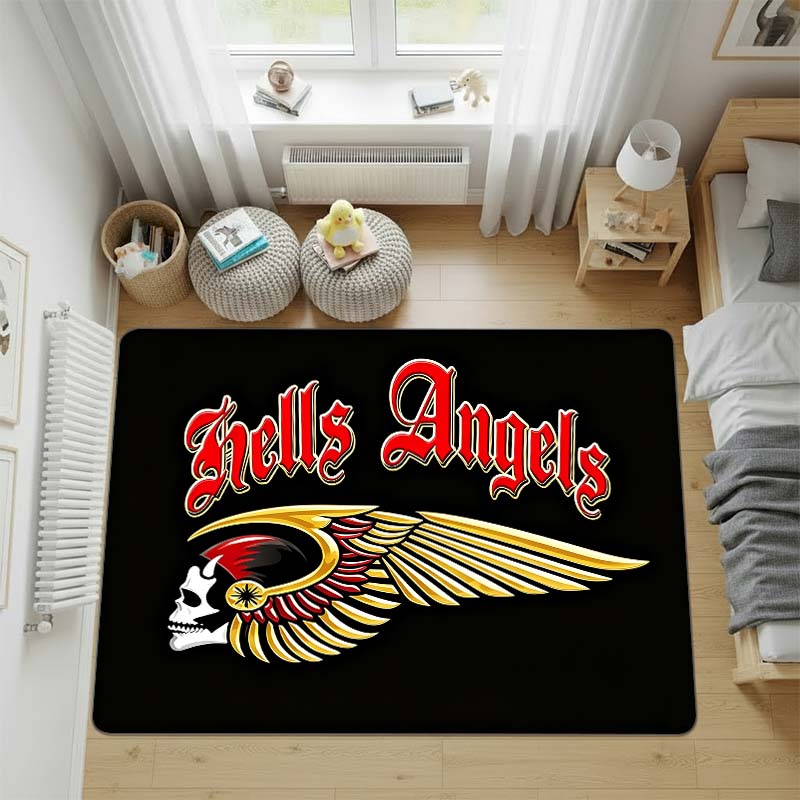 Hells Angels FOREVER Motorcycle Classic Retro Area Rug,Sofa and Bedside Rugs,Soft Non Slip Floor Mat,Home Decor Carpet