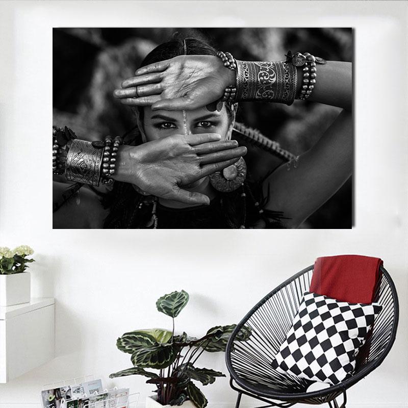 Портретные постеры для девочек в стиле бохо, холст, картина, американская девушка с перьями, женские современные настенные художественные картины для гостиной, домашний декор