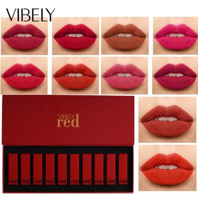 VIBELY Red Lips, мед, красная матовая туманная поверхность, стойкая водостойкая помада, подарочный набор из десяти цветов