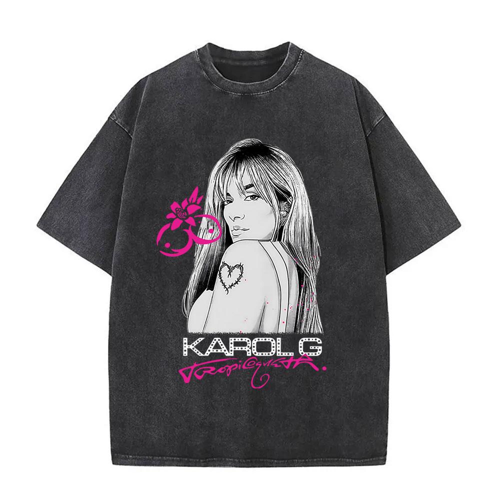 Singer Karol G Tropicoqueta Latina Foreva Album Merch Washed Tshirt Men Women Fashion Tshirt Tops Unisex Cotton T Shirts