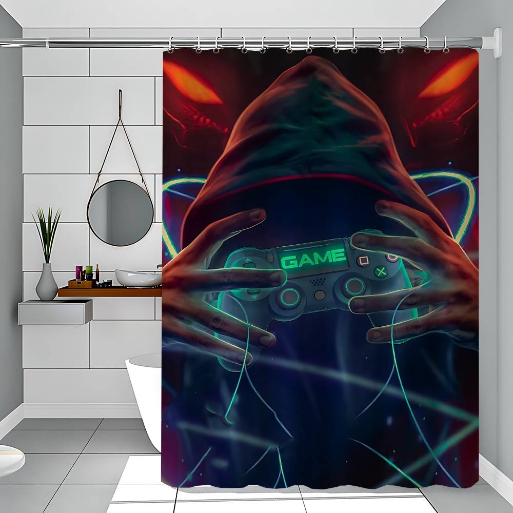 Gaming Poster Just One More Game Retro Shower Curtains 180cm Polyester Modern Style Bathroom Curtain With Hooks Shower Curtain
