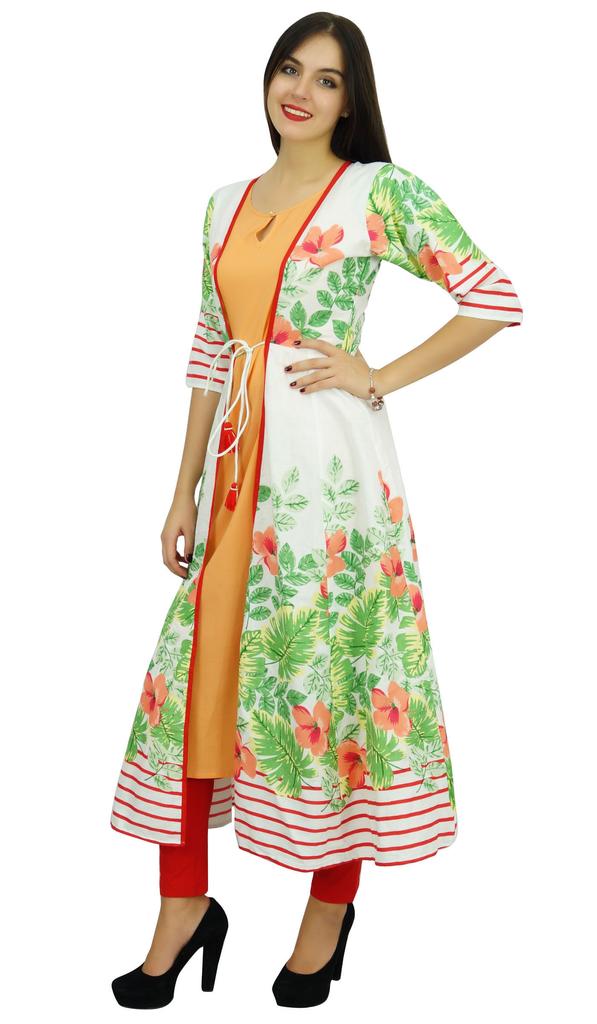 Bimba Womens 2 Piece Designer Flaired Kurta Printed Rayon Kurti Dress