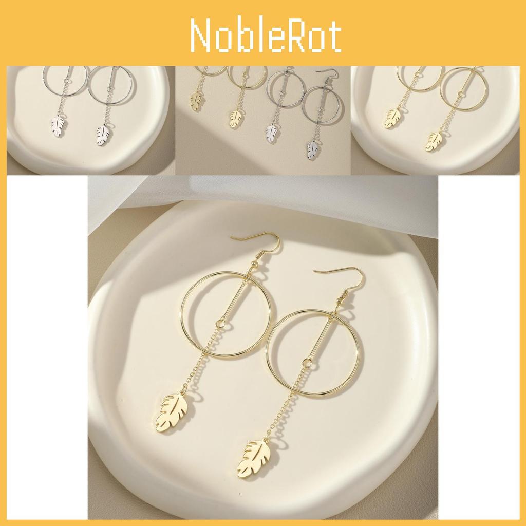 Oversized Stainless Steel Earrings With Leaf Feather Tassels Geometric Design