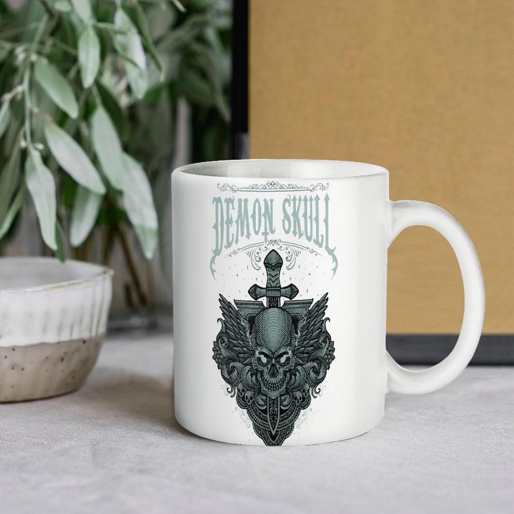 11oz White Coffee Cup with Printed Surface On Both Sides, Durable Ceramic Body and Smooth Grip for Daily Warm Drink Lovers