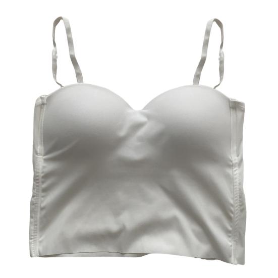 Yousheng Ice Silk Sling Vest with Chest Pad Adjustable Straps Beautiful Back Camisole Top Elastic Fabric Bottoming Tops