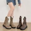 British Fashion Khaki V-mouth Platform Martin Boots Women's Summer 2025 New Niche Skirt Thick Heel Short Boots