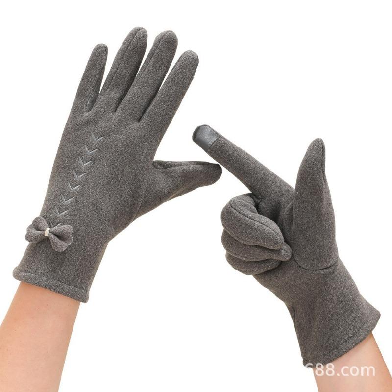 Теплые перчатки женские флисовые ветрозащитные для улицы для езды на электромобиле кроличий пух с бантом осенне-зимние перчатки