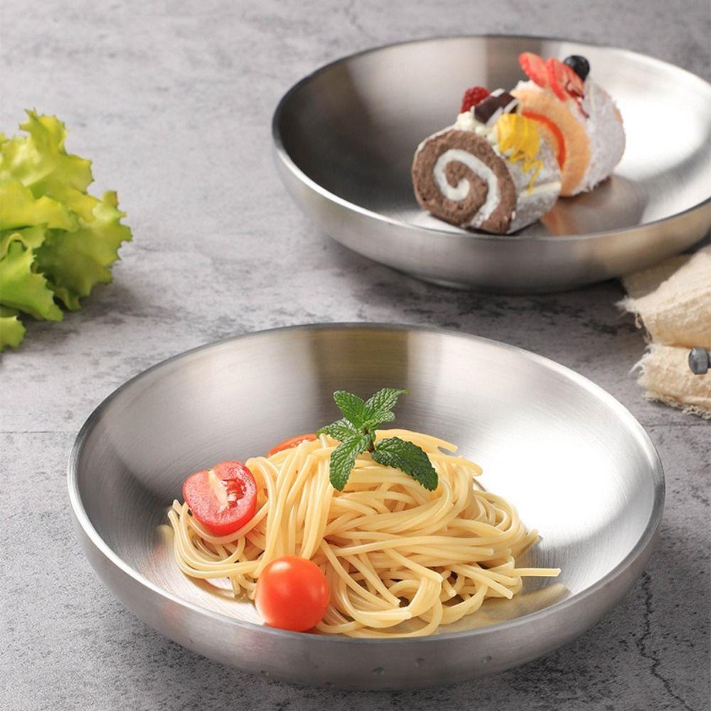 Anti Scalding 304 Stainless Steel Dishes Round Salad Tray Durable Dinning Plate Camping