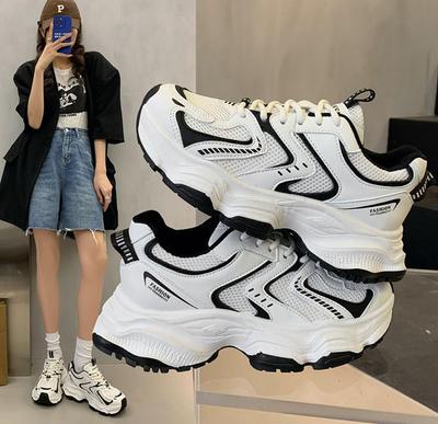 Модные корейские женские кроссовки на толстой подошве, модные массивные кроссовки 2024 года, универсальная спортивная обувь на платформе, сетчатая дышащая женская обувь