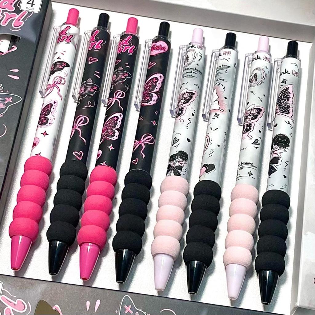 4 шт. Гелевые ручки-автоматы «Бабочка» с плавным письмом и удобным захватом 0,5 мм, черные чернила, офисные канцелярские товары для письма