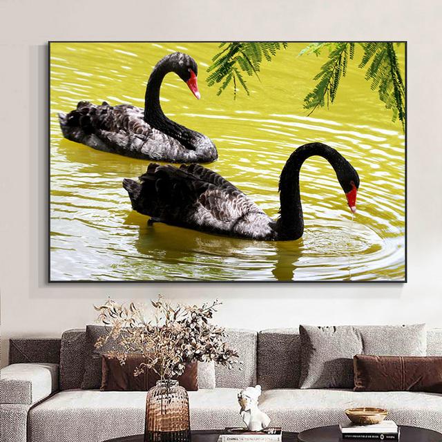 Животное Белый лебедь Любовь Синий в воде Крылья Холст Картины Плакаты и принты Настенные художественные фотографии Гостиная Домашний декор Без рамки