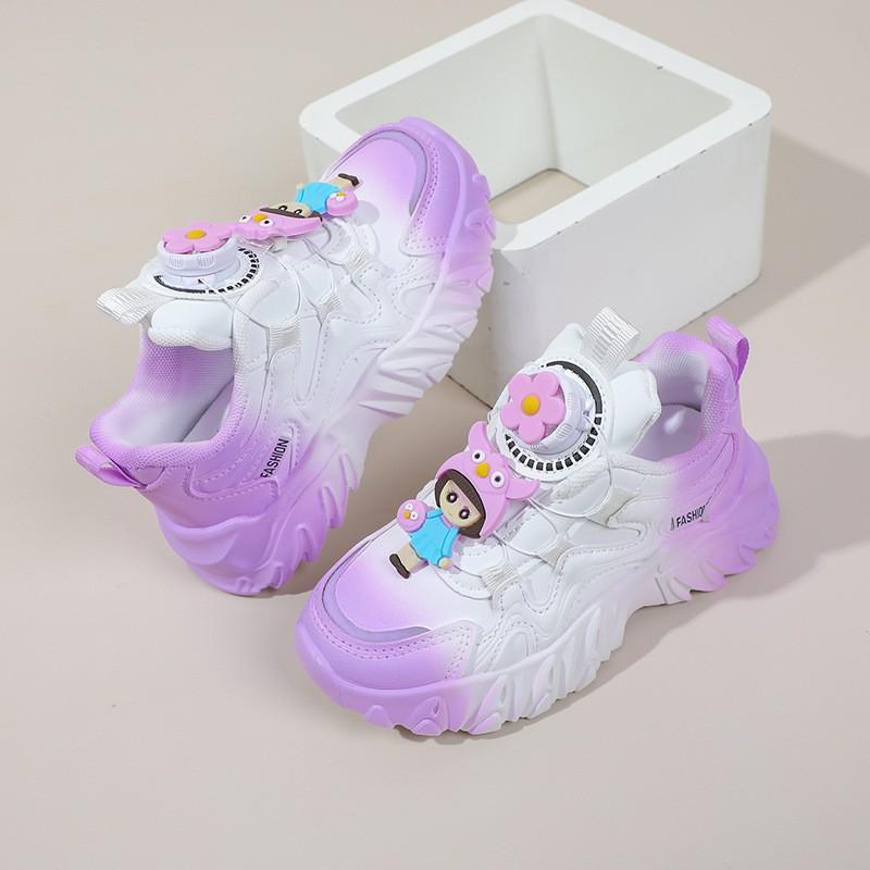 Girls Cartoon Print Slip-On Chunky Sneakers With Rotating Buckle Lightweight Anti-Slip Rubber Sole