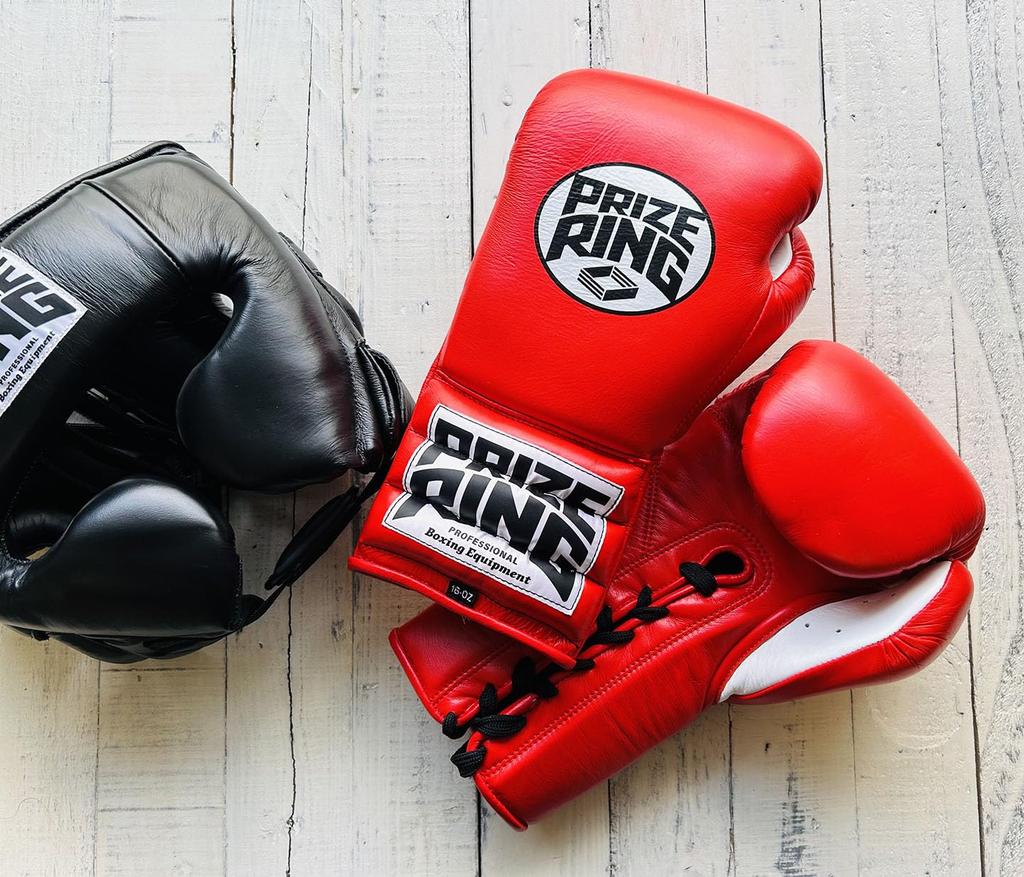 Боксерские перчатки PRIZE RING на шнуровке красные "Professional SX" (14 унций)