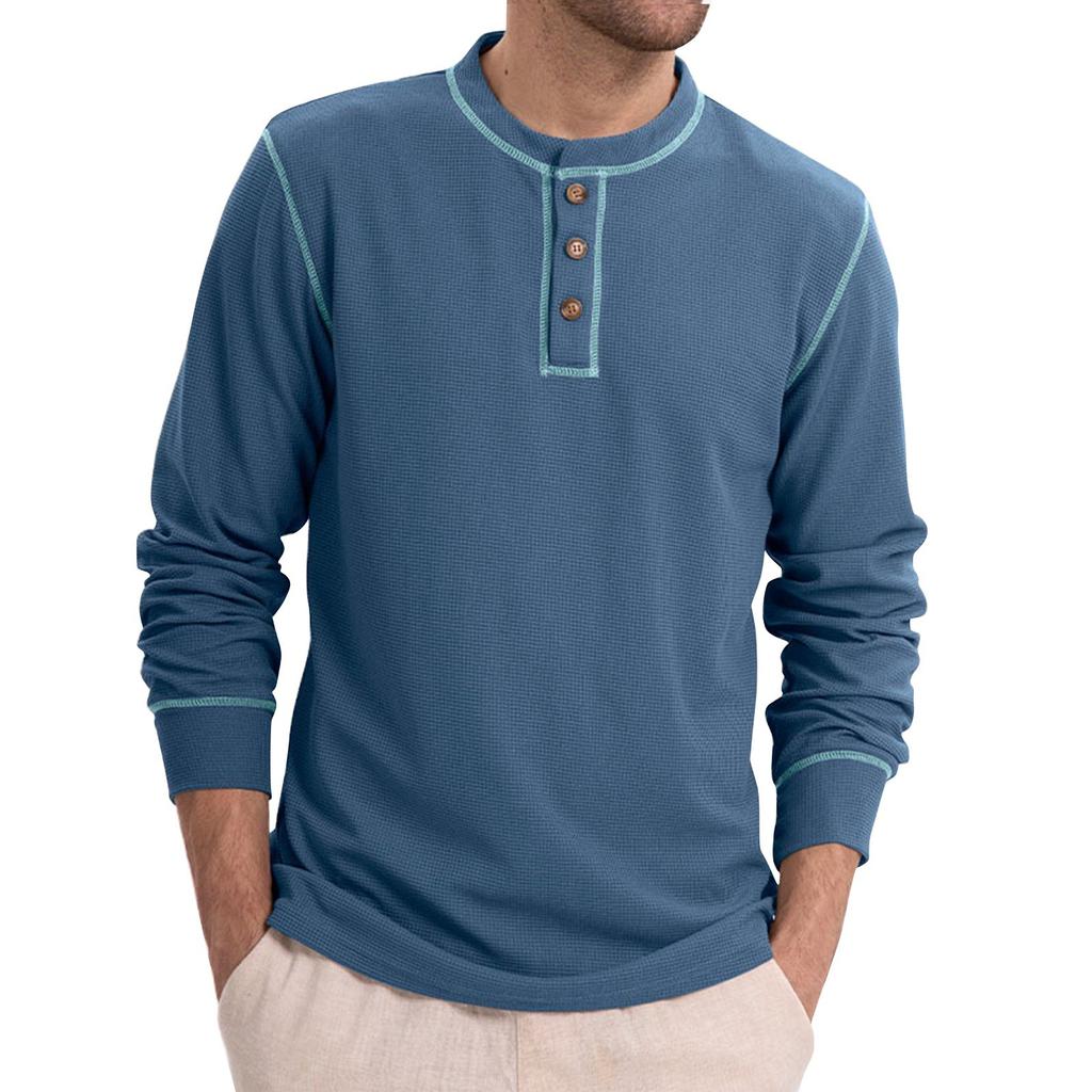 Мужские весенние однотонные ретро-топы с длинным рукавом на пуговицах, мужские повседневные модные топы