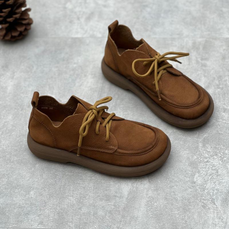 Johnature Ретро женская обувь с круглым носком на шнуровке из натуральной кожи на мягкой подошве, однотонные туфли-лодочки из воловьей кожи для отдыха