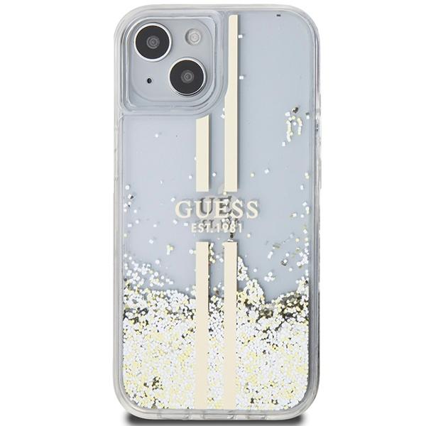 Guess Guhcp15Mlfcsegt Iphone 15 Plus /14 Plus 6.7 Transparent Hardcase Liquid Glitter Gold Stripes